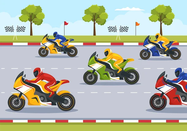 Racing Motosport Speed Bike Template Hand Drawn Cartoon Flat Εικονογράφηση — Διανυσματικό Αρχείο