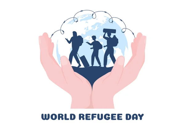 Παγκόσμια Ημέρα Προσφύγων Πρότυπο Χέρι Σχεδιασμένο Γελοιογραφία Επίπεδη Απεικόνιση Χέρια — Διανυσματικό Αρχείο