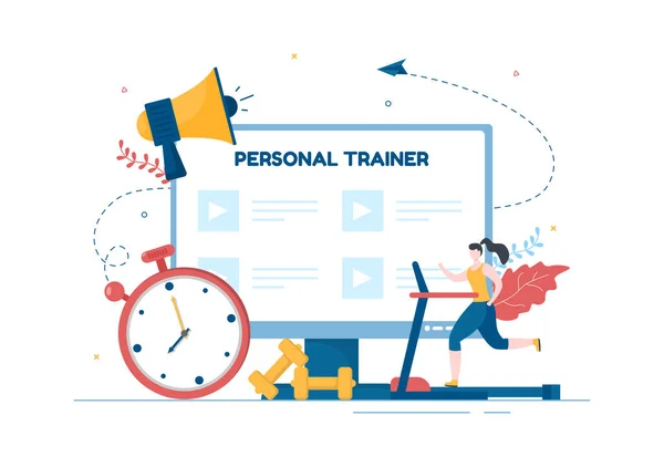 Personal Trainer Sports Instructor Hand Drawn Cartoon Flat Illustration Template — Διανυσματικό Αρχείο