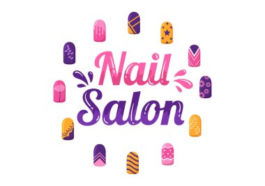 Nail Polonya Salonu Şablon El Çizimi Çizim Çizimi Manikür veya Genç Bir Kız Konseptine Alet ve Aksesuarlı Pedikür
