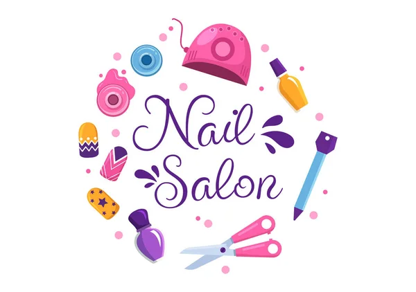 Nail Polski Szablon Salon Ręcznie Rysowane Kreskówki Płaska Ilustracja Otrzymywanie — Wektor stockowy