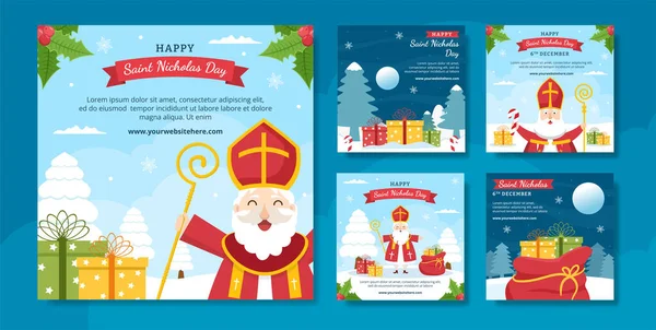 Sint Nicolaas Dag Sint Sociale Media Post Template Handtekening Cartoon — Stockvector