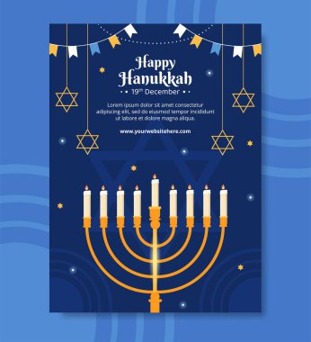 Mutlu Hanukkah Yahudi Tatil Posteri Şablonu El Çizimi Çizilmiş Çizgi Film Çizimi