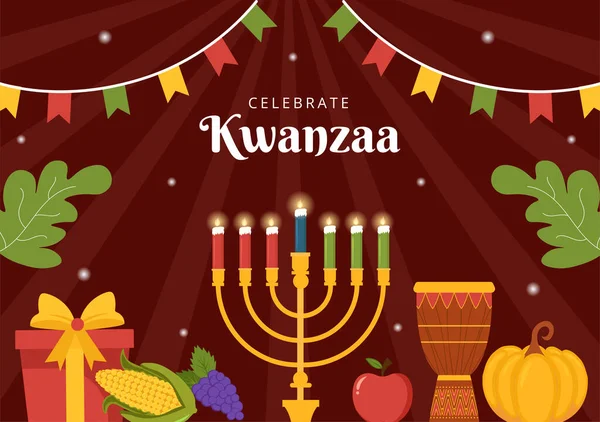 Happy Kwanzaa Vakantie Afrikaanse Achtergrond Sjabloon Hand Getekend Cartoon Platte — Stockvector