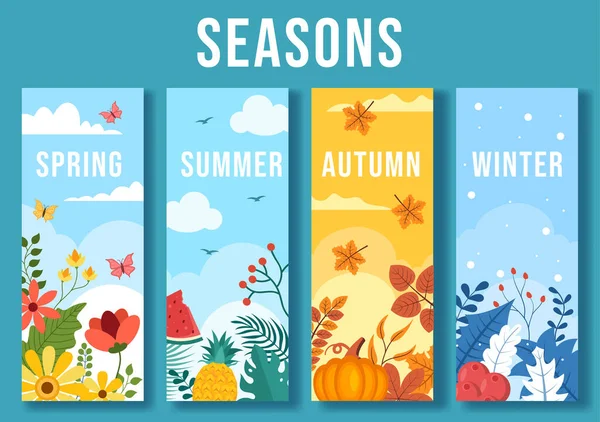 Paisagem Das Quatro Estações Natureza Com Paisagem Primavera Verão Outono — Vetor de Stock