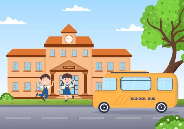 Öğrenciler ders veya programdan sonra okul binasını terk edip Şablon El Çizimi Çizim Çizimi Düz Çizim