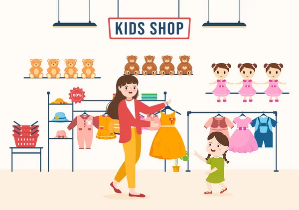 Kids Shop Building Template Handgezeichnete Cartoon Flache Stilillustration Mit Kinderausstattung — Stockvektor