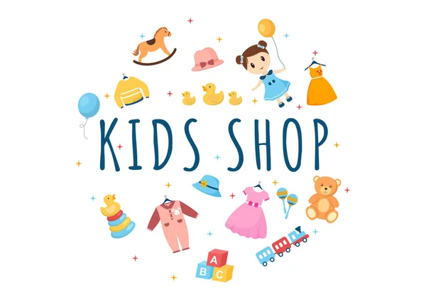 Kids Shop Building Template Handgezeichnete Cartoon Flache Stilillustration Mit Kinderausstattung — Stockvektor