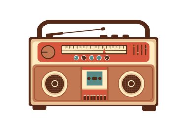 Kayıt için Retro Radyo Oynatıcı Biçimi, Eski Alıcı, Ünlülerle Röportajlar ve Şablon Elle Çizilmiş Çizilmiş Çizilmiş Çizgi Çizim Çizimi Müziği Dinleme