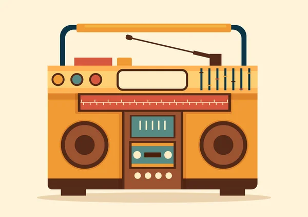 Retro Radio Player Style Record Old Receiver Interjúk Híresség Zenehallgatás — Stock Vector