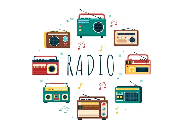 Radio Player Record Talk Show Interviews Celebrity Listening Music Template — Stock Vector