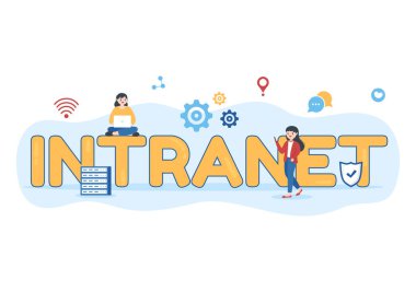 Intranet Internet Ağ Bağlantısı Teknolojisi Şablon El Çizilmiş Çizgi Film Çizimi Çiziminde Gizli Şirket Bilgilerini Paylaşacak