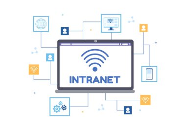 Intranet Internet Ağ Bağlantısı Teknolojisi Şablon El Çizilmiş Çizgi Film Çizimi Çiziminde Gizli Şirket Bilgilerini Paylaşacak