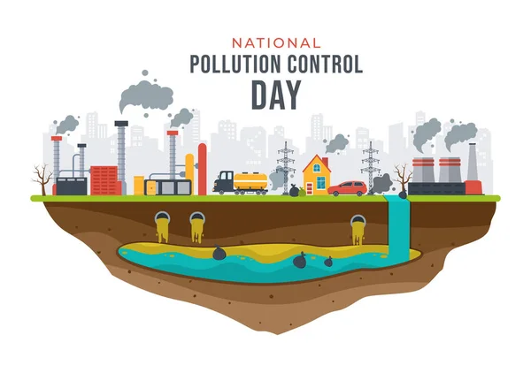 举办国家污染预防日 以提高对模板手绘漫画中工厂 森林或车辆问题的认识 — 图库矢量图片