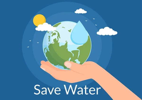 Vattenbesparande Mallar Handritad Platt Tecknad Illustration För Mineral Savings Kampanj — Stock vektor