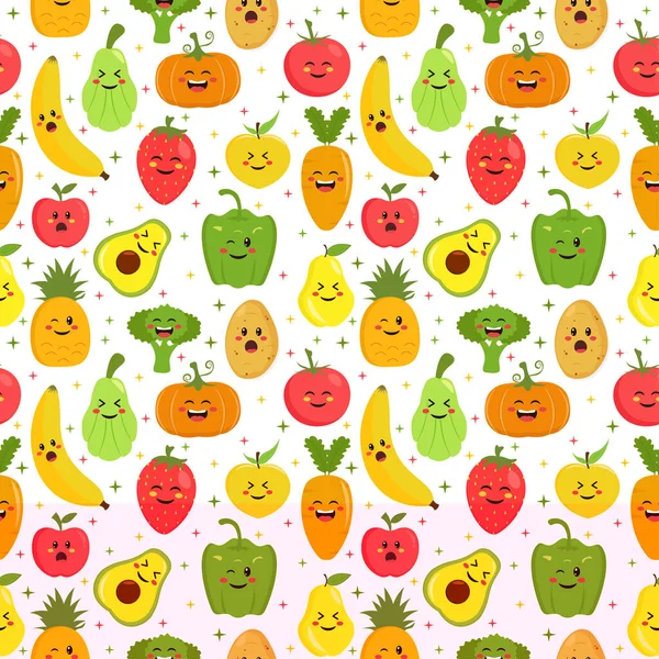 Vegetarier Obst Und Gemüse Nahtlose Mustergestaltung Mit Frischen Biologischen Und — Stockvektor