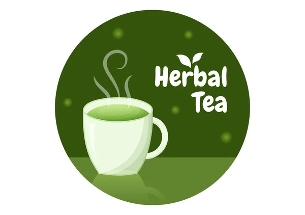 Травяной Чай Ромашкой Листья Здоровья Пить Зеленый Увеличить Выносливость Шаблоне — стоковый вектор