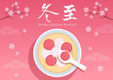 Dongzhi or Winter Solstice Festival Template Hand Drawn Cartoon Flat Illustration with Family Enjoying Chinese Food Tangyuan and Jiaozi Concept clipart