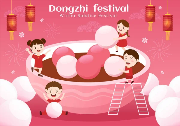 Dongzhi Modelo Festival Solstício Inverno Ilustração Plana Desenhos Animados Desenhados —  Vetores de Stock