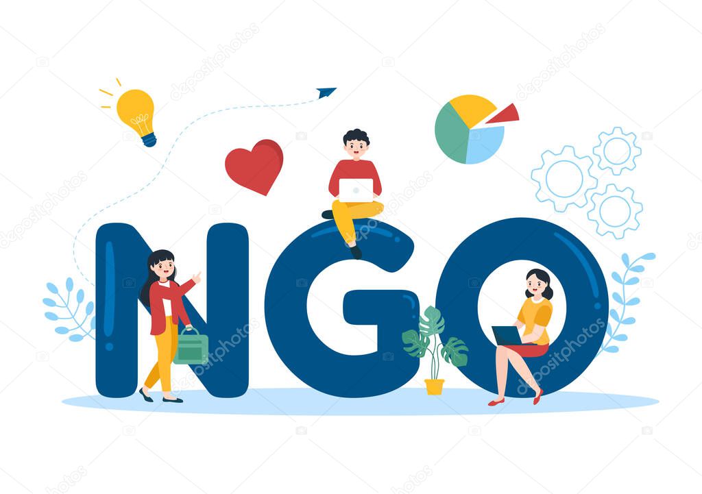 NGO or Non-Governmental Organization to Serve Specific Social and Political Needs in Template Hand Drawn Cartoon Flat Illustration