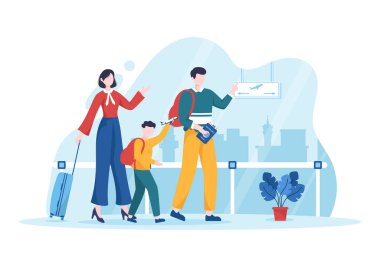 Göçmenlik Şablonu El Çizimi Başka Bir Ülkeye Taşınmak İçin Vize ve Pasaportlu Belgenin Düz Çizimi