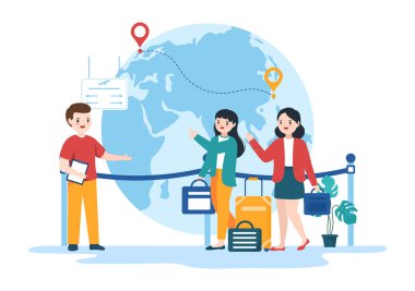 Göçmenlik Şablonu El Çizimi Başka Bir Ülkeye Taşınmak İçin Vize ve Pasaportlu Belgenin Düz Çizimi
