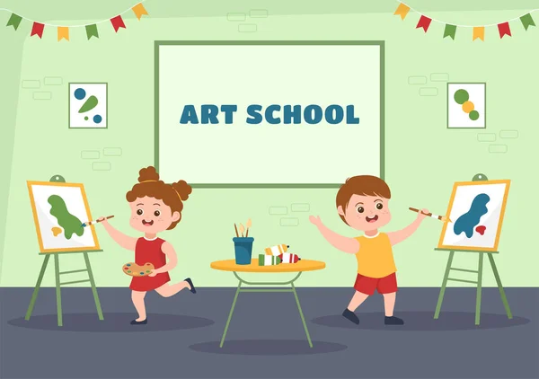 Escuela Arte Pintura Con Modelo Vivo Objeto Utilizando Herramientas Equipo — Vector de stock