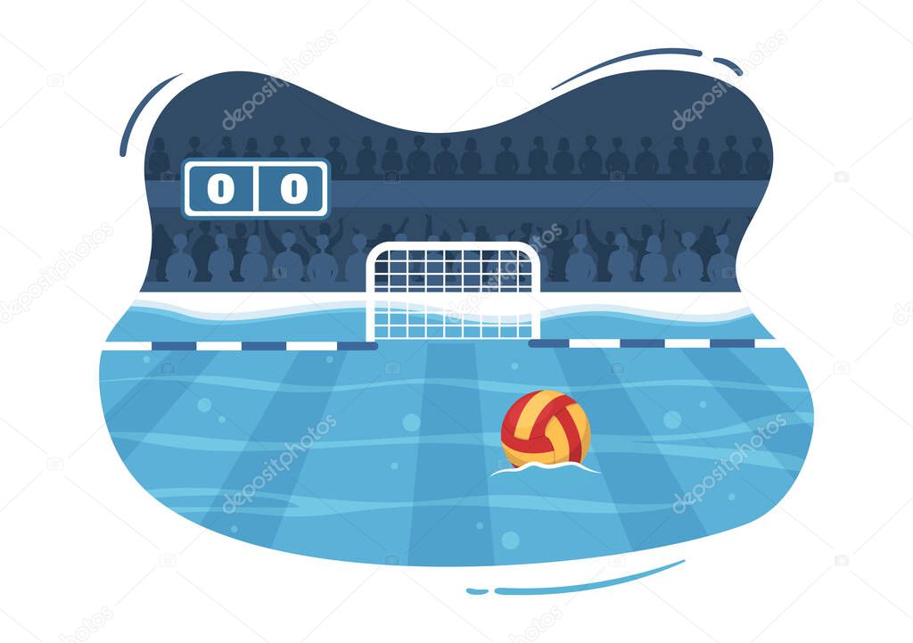 Water Polo Sport Player Playing to Throw the Ball on the Opponent's Goal in the Swimming Pool in Flat Cartoon Hand Drawn Templates Illustration