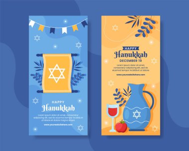 Hanuka Yahudi Tatili Dikey Bayrak Düz Çizgi El Çizim Şablonları Çizimi