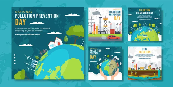 Día Nacional Prevención Contaminación Social Media Post Plantillas Planas Dibujadas — Vector de stock