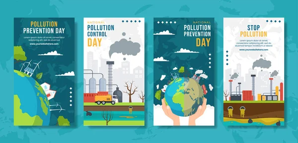 国家防止污染日社交媒体故事卡通手绘模板图解 — 图库矢量图片