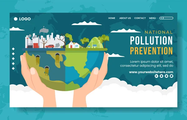 National Pollution Prevention Day Landing Page Flat Cartoon Hand Drawn — 스톡 벡터