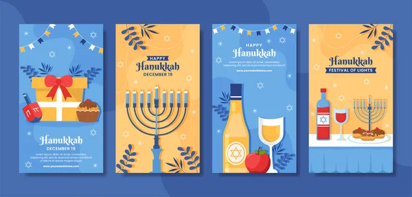 Hanukkah Jewish Holiday Social Media Stories Flat Cartoon Hand Drawn Templates Illustration