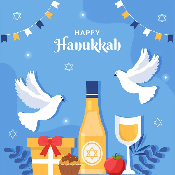 Hanukkah Jewish Holiday Social Media Post Fondo Plano Dibujos Animados — Archivo Imágenes Vectoriales