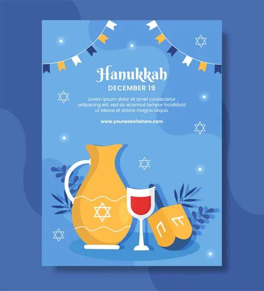 Hanukkah Żydowski Plakat Wakacyjny Płaska Kreskówka Ręcznie Rysowane Szablony Ilustracja — Wektor stockowy