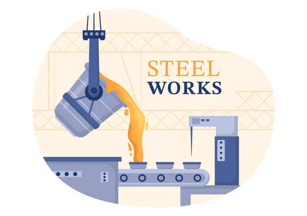 Steelworks Resource Mining Smelting Metal Big Foundry Hot Steel Poring — 스톡 벡터