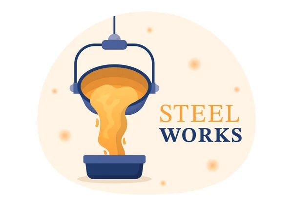 Steelworks Resource Mining Tavení Kovu Velké Slévárně Horké Oceli Lití — Stockový vektor