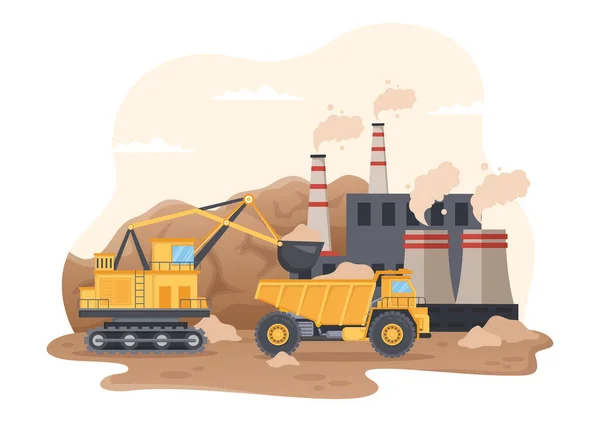 Empresa Mineração Com Caminhões Pesados Amortecedores Amarelos Para Processo Industrial — Vetor de Stock