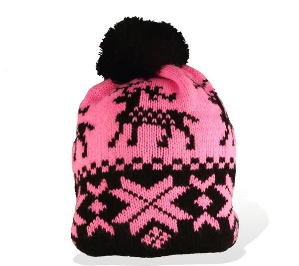 Gorro de inverno tricotado com ornamento — Fotografia de Stock