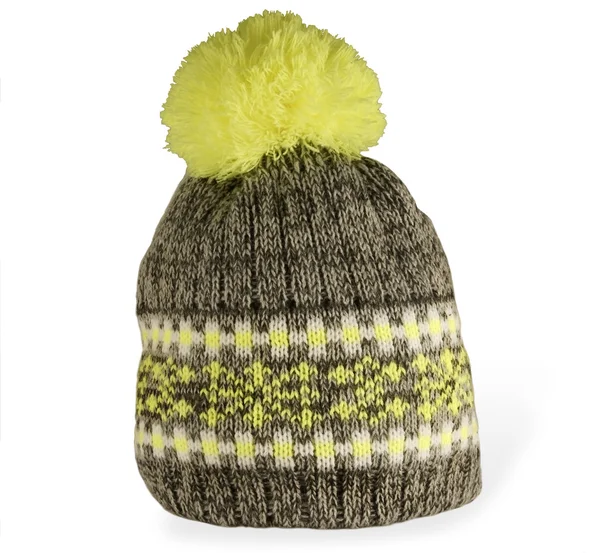 Knitted hat with yellow pompon — Stock Photo, Image