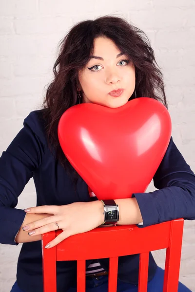 Beautiful girl with balloon in shape of heart — 스톡 사진