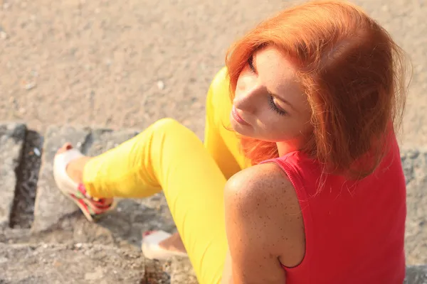 Pretty red hair woman outdoor — Stock Photo, Image