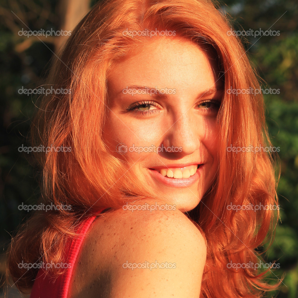 Pretty Red Hair Woman Outdoor Stock Photo C Perminoffa 28191999