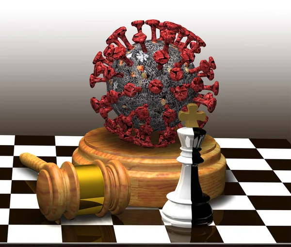 Chessboard Hammer Justice Black White Chess Piece King Model Covid —  Fotos de Stock