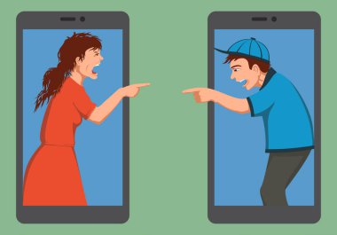 Karı koca telefonda kavga ediyorlar. Aile içi çatışma ve boşanmanın sembolü..