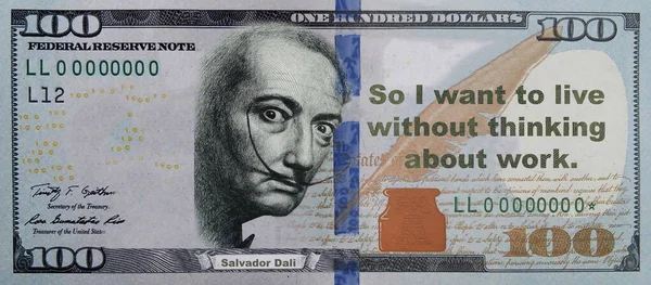 Texture Hundred Dollar Banknote Portrait Salvador Dali Inscription Why Want — Stock Photo, Image