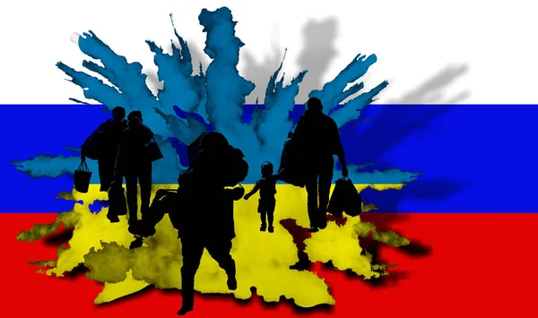 Symbol Bombing Ukraine Russia Refugees Ukraine Textures Flags Ukraine Russia — Stock Photo, Image