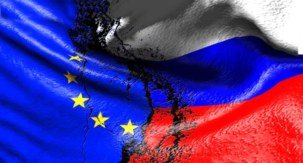 Russia Conflict European Union Flagship Symbol Russia Rendering — Stock Photo, Image
