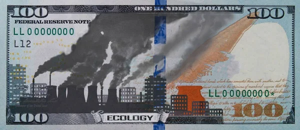 Hundred Dollar Bill Image Smoking Factory Factory City — Stock Photo, Image
