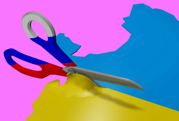 Scissors Cut Ukraine Two Parts Symbol War Ukraine Russia — Stock Photo, Image